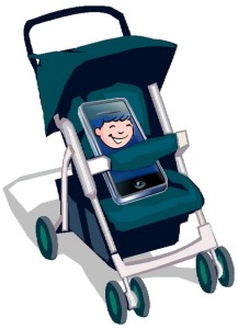 Kinderwagen mit Smartphone-Baby